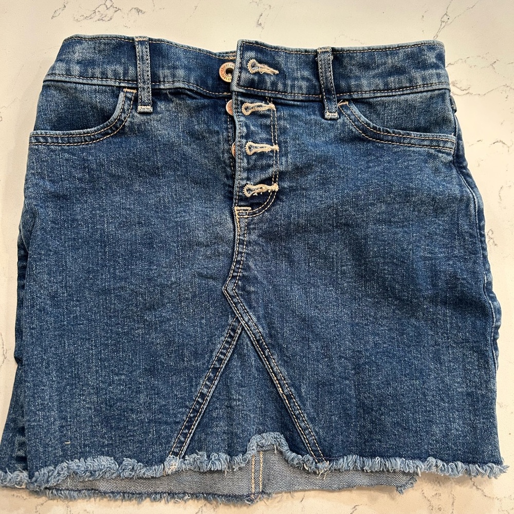 abercrombie kids Denim Button-Front Mini Skirt with Frayed Hem